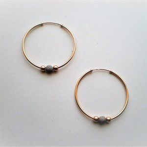 NEW NWOT Russian Russia Solid 14K 585 Rose Pink Gold Large Hoop Earrings